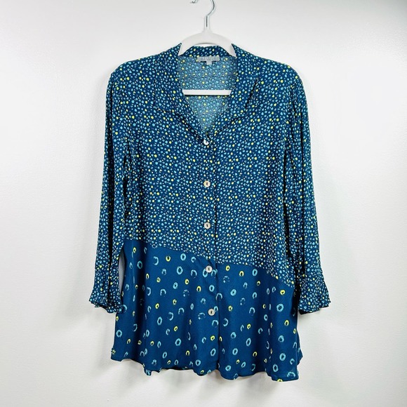 Habitat Blue Teal Green Polka Dot Asymmetrical Blouse Size Small - Picture 1 of 7